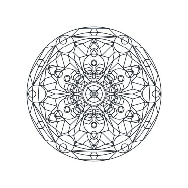 Tek renkli geometrik mandala ince çizgi vektör çizimi