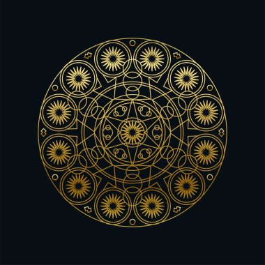 Altın mürekkep geometrik mandala doğrusal vektör çizimi