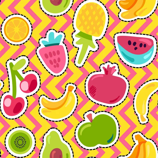 Frutas en zig zag fondo patrón sin costuras — Vector de stock