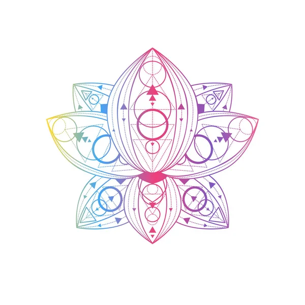 Flor de loto con patrón geométrico vector ilustración lineal — Vector de stock