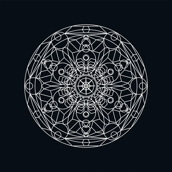 Silber geometrische Mandala lineare Darstellung isoliert auf schwarz — Stockvektor