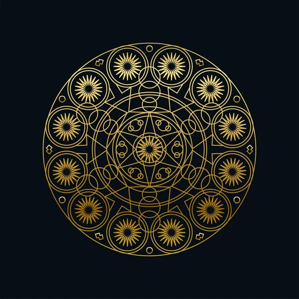 Altın mürekkep geometrik mandala doğrusal vektör çizimi — Stok Vektör