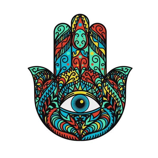 Hamsa Fatima Hand Tradition Amulet Colorful Symbol — ストックベクタ