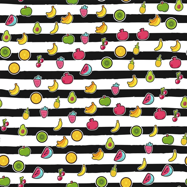 ストライプシームレスパターン上のエキゾチックな果物 — ストックベクタ