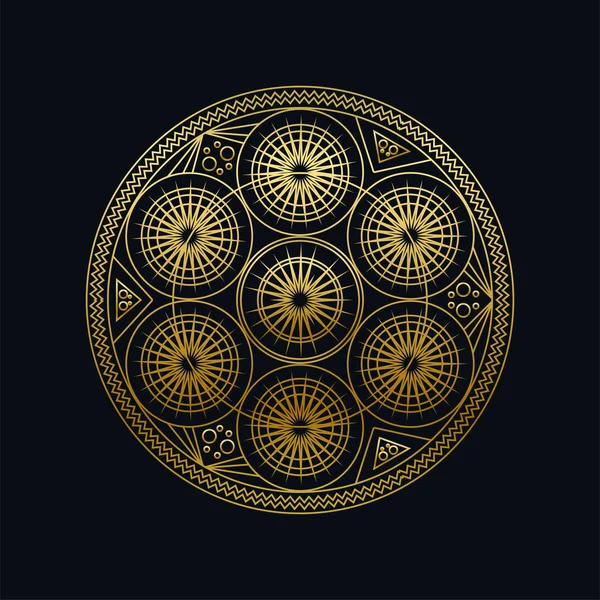 Gouden inkt geometrische mandala lineaire vector illustratie — Stockvector