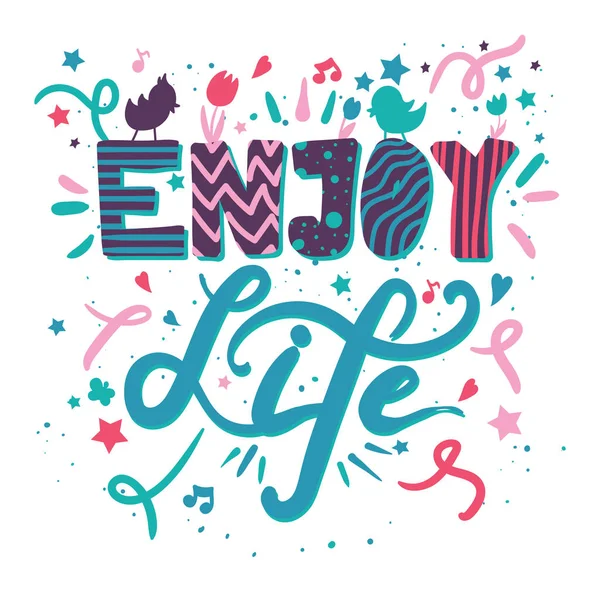 Enjoy life motivation hand drawn color lettering — ストックベクタ