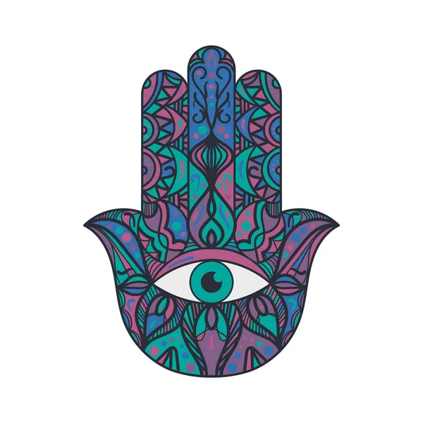 Hamsa Fatima Hand Tradition Talisman Färgade tecken — Stock vektor
