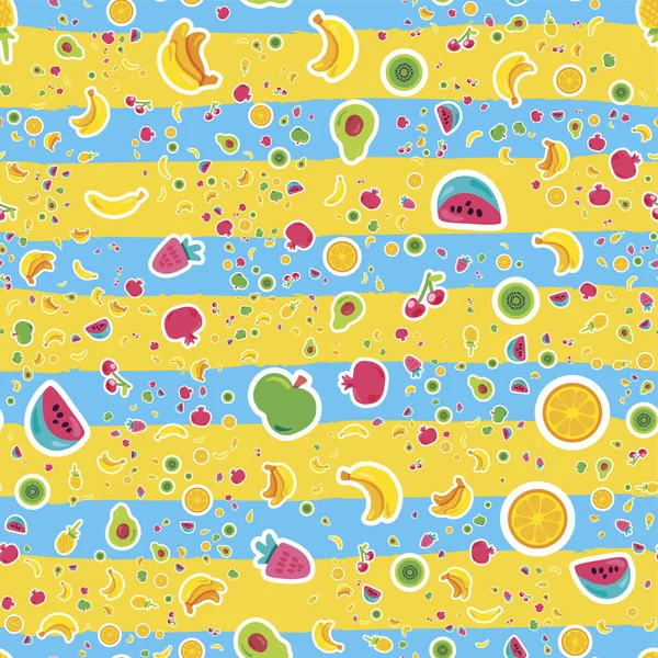 Fresh Summer Juicy Fruit Painted Seamless Pattern Fun Kid Style — ストックベクタ