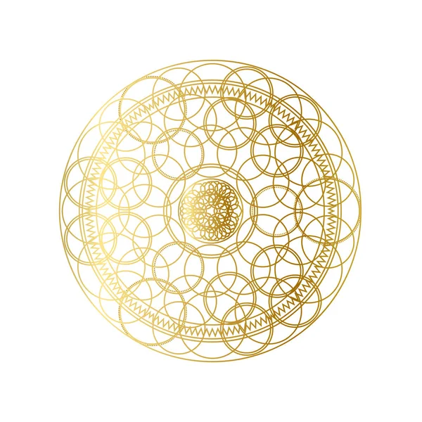 Goldene Abstrakte Geometrische Mandala Umrissvektorillustration Psychedelisches Muster Isoliert Auf Weiß — Stockvektor