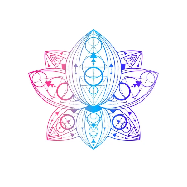 Lotus Floare Model Geometric Vector Ilustrație Liniară Oriental Floral Gradient — Vector de stoc
