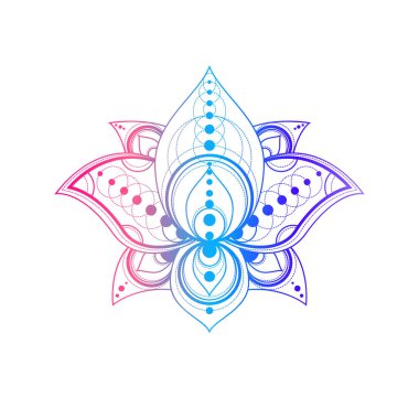 Geometrik desenli nilüfer çiçeği vektör doğrusal çizimi