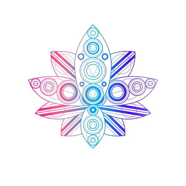 Flor de loto con patrón geométrico vector ilustración lineal — Vector de stock