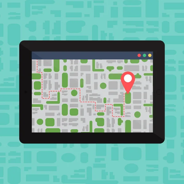 Vida Social Con Tablet Mapa Electrónico Móvil Gadget Estilo Minimalista — Vector de stock