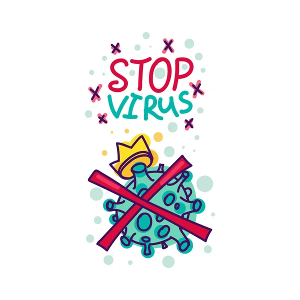 Захист Від Вірусів Наклейки Стилі Намальованому Вручну Мультяшний Бейдж Вірусом — стоковий вектор