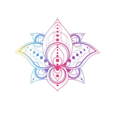 Geometrik desenli nilüfer çiçeği vektör doğrusal çizimi. Oryantal çiçekli gradyan sembolü