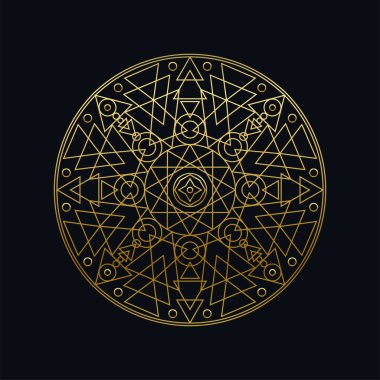 Altın mürekkep geometrik mandala doğrusal vektör çizimi