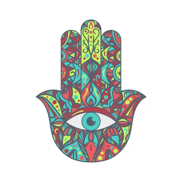 Hamsa Fatima Hand Tradition Talisman Colored Sign Terisolasi White Background - Stok Vektor