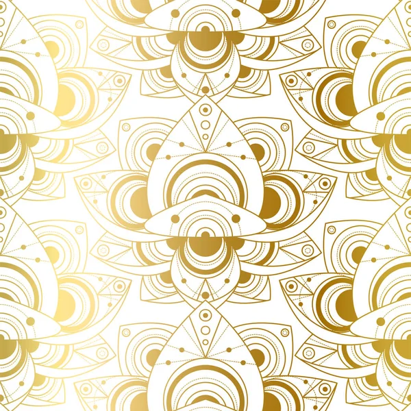Бесшовный Узор Натуральным Орнаментом Золотой Лотос Позолоченные Цветы Белом Фоне — стоковый вектор