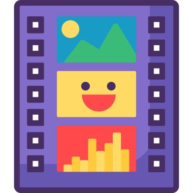 Film Strip Simgesi, Fotoğraf Teybi İmza Vektörü. Film Teybi Çerçevesinde Çizgi Film Fotoğrafları Kolajı Web Uygulaması Tasarımı İçin İzole Edildi