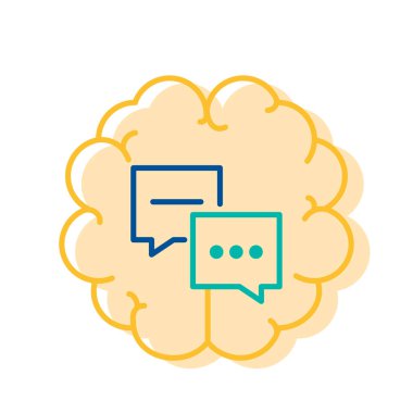 Sohbet Baloncuğu Simgesi İnsan Beyni Arkaplanı, Sohbet Baloncuğu Simgesi, Sosyal Medya İletişim İşareti İnce Çizgi Tasarımı. Konuşma Baloncukları, İnternet Sohbeti ve Mesajlaşma Elementi