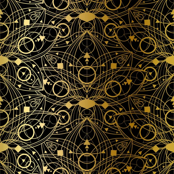 Absztrakt Zökkenőmentes Minta Golden Print Fekete Háttér Arany Geometrikus Díszítés — Stock Vector