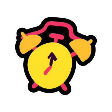 Çalar saat çerçeveli illüstrasyon. Günaydın düz çıkartma. Çizgi Uyanın karalama çizimi