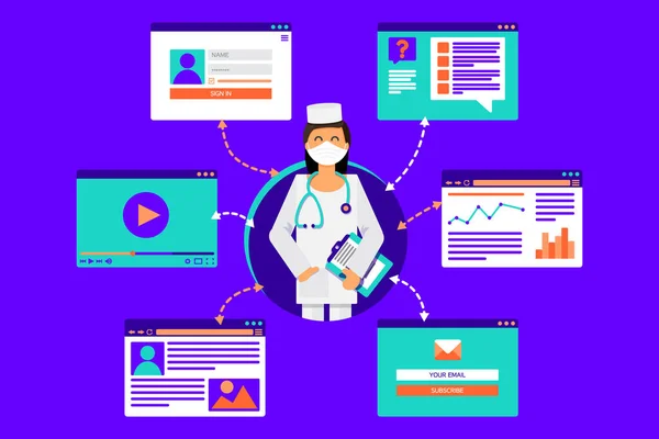 Online Mealthcare Medical Consultation Banner Web Doctor Overleg Gezondheidszorg Medicijnen — Stockvector