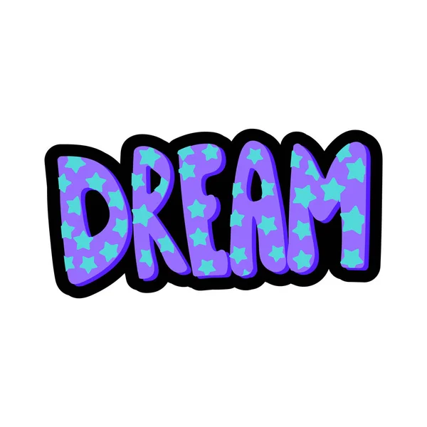 Dream Lettering Stitched Frame Illustration Good Night Flat Sticker Dash — Stock Vector