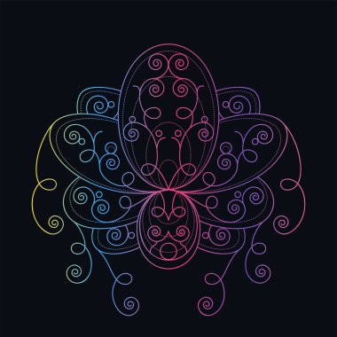 Geometrik desenli nilüfer çiçeği vektör doğrusal çizimi. Oryantal çiçekli gradyan sembolü