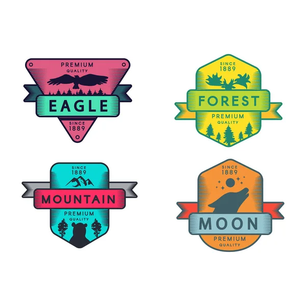 Wilder Adler Und Berg Mond Und Wald Setzen Das Logo — Stockvektor