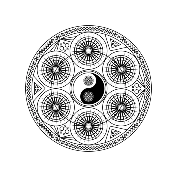 Yin Yang Symbol Östlichen Geometrischen Musterkreis Isoliert Auf Weißem Hintergrund — Stockvektor