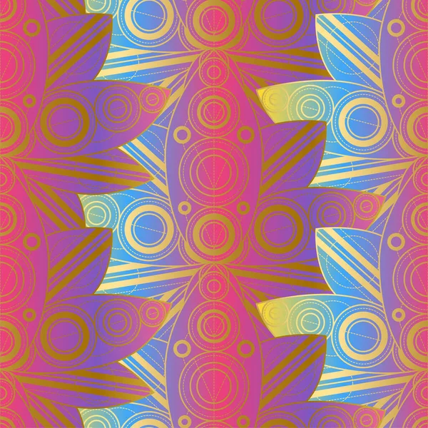 Цветной Узор Тюленей Естественным Покрытием Позолоченные Цветы Лотоса Векторная Иллюстрация — стоковый вектор