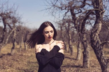 Esmer bir bahar elma bahçesi