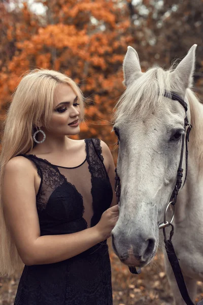 Herbst-Fotosession im Park mit Pferd — Stockfoto