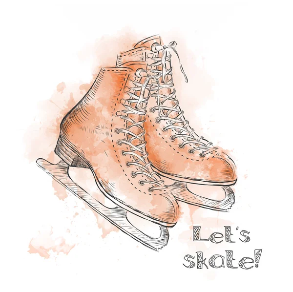 Aquarel winter vakantie kaart met ijs-of rolschaatsen cartoon schets. Hand loting illustratie — Stockvector