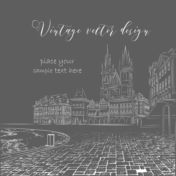 Desenho vintage da paisagem urbana. A velha cidade de Praga. Ilustração vetorial — Vetor de Stock