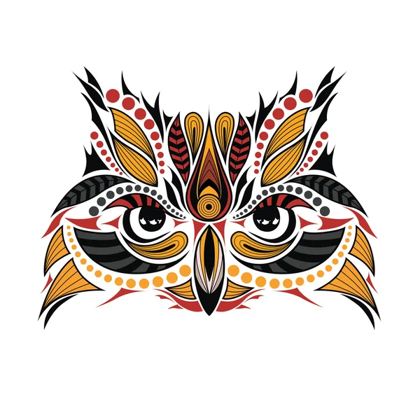 Vzorovaná barevná hlava sovy. Design pro africký/Indický oceán/Totem/tetování. Může být použit pro návrh trička, tašky, pohlednice a plakátu. — Stockový vektor