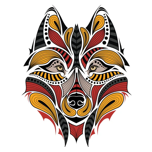 Mintás színes vezetője a farkas. Afrikai / indiai / totem / tattoo design. Felhasználható design póló, táska, képeslap és poszter. — Stock Vector