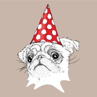Ele bir kutlama kurşun pug çekin. Vektör çizim