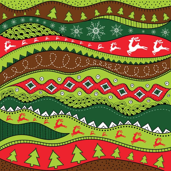 クリスマス手描き民族パターン、部族の背景。メリー クリスマス デザイン。壁紙、web ページなどに使用できます。ベクトル図. — ストックベクタ