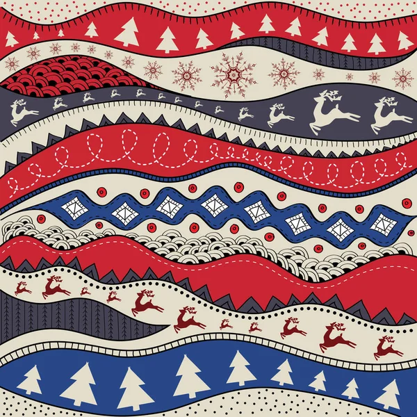 クリスマス手描き民族パターン、部族の背景。メリー クリスマス デザイン。壁紙、web ページなどに使用できます。ベクトル図. — ストックベクタ
