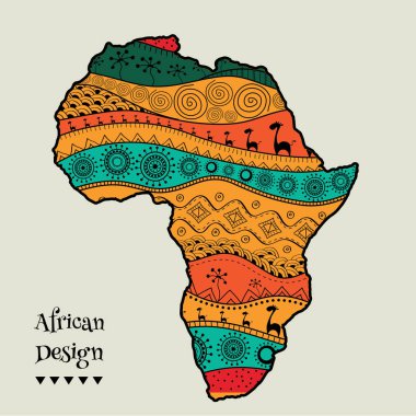 Dokulu vektör harita, Fiziki Harita. Etno çizilmiş desen, aşiret arka plan. Vektör çizim.