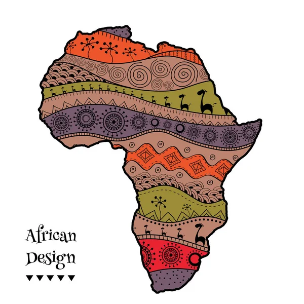 Getextureerde vector kaart van Afrika. Handgetekende ethno patroon, tribal achtergrond. Vectorillustratie. — Stockvector