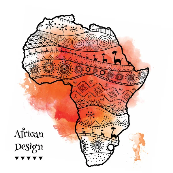 Getextureerde vector kaart van Afrika. Handgetekende ethno patroon, tribal achtergrond. Vectorillustratie. Abstracte achtergrond met aquarel vlekken — Stockvector