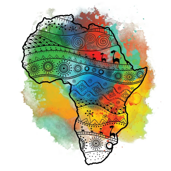 Mapa vetorial texturizado da África. Padrão etno desenhado à mão, fundo tribal. Ilustração vetorial. Fundo abstrato com manchas de aquarela — Vetor de Stock