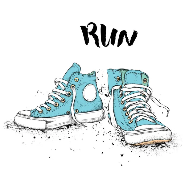 Zapatillas dibujadas a mano sobre fondo blanco. Ejecutar Concepto. Ilustración vectorial — Vector de stock