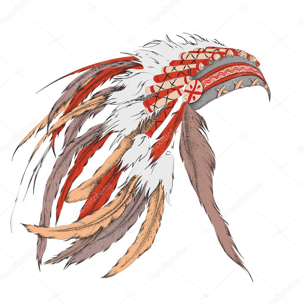 Native American feathered headdress. Vector illustration