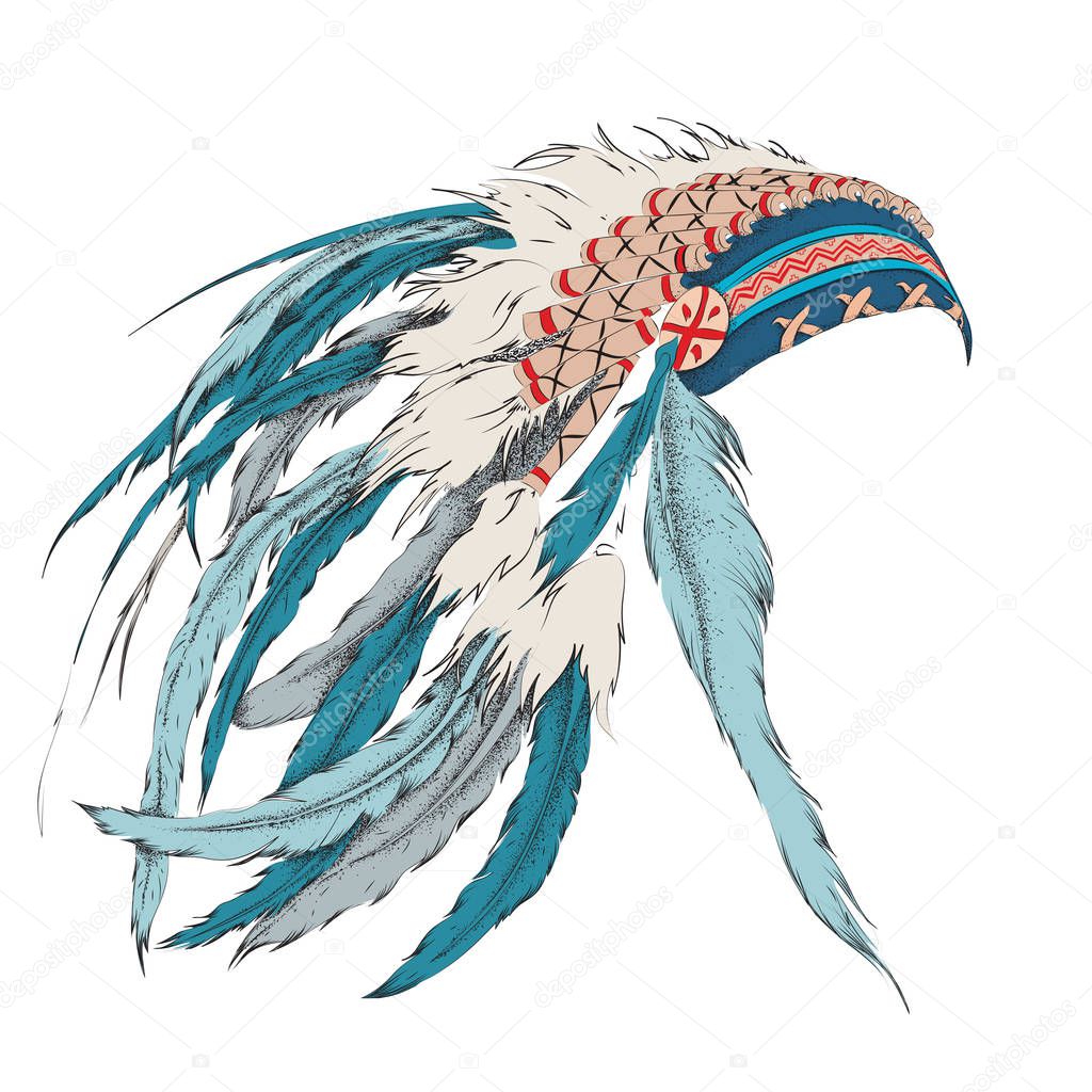 Native American feathered headdress. Vector illustration