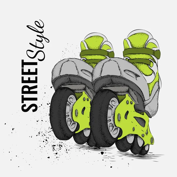 Roller Skate et Grunge Texture arrière-plan. Illustration vectorielle . — Image vectorielle
