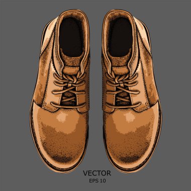 El çekilmiş hafif kahverengi ayakkabı. Retro tarzı, kavram yürümeye ayakkabı. Vektör çizim